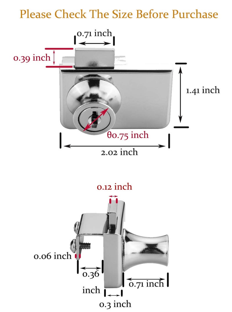 XIEHE Display Cabinet Lock Glass Showcase Lock 417 Double Glass Door Locker (1 Pcs, Chrome, keyed Different) - Image 4